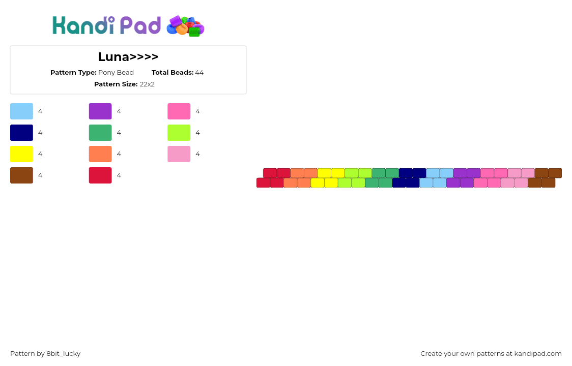 Luna>>>> - Pony Bead Pattern by 8bit_lucky on Kandi Pad - purple,pink,green,red