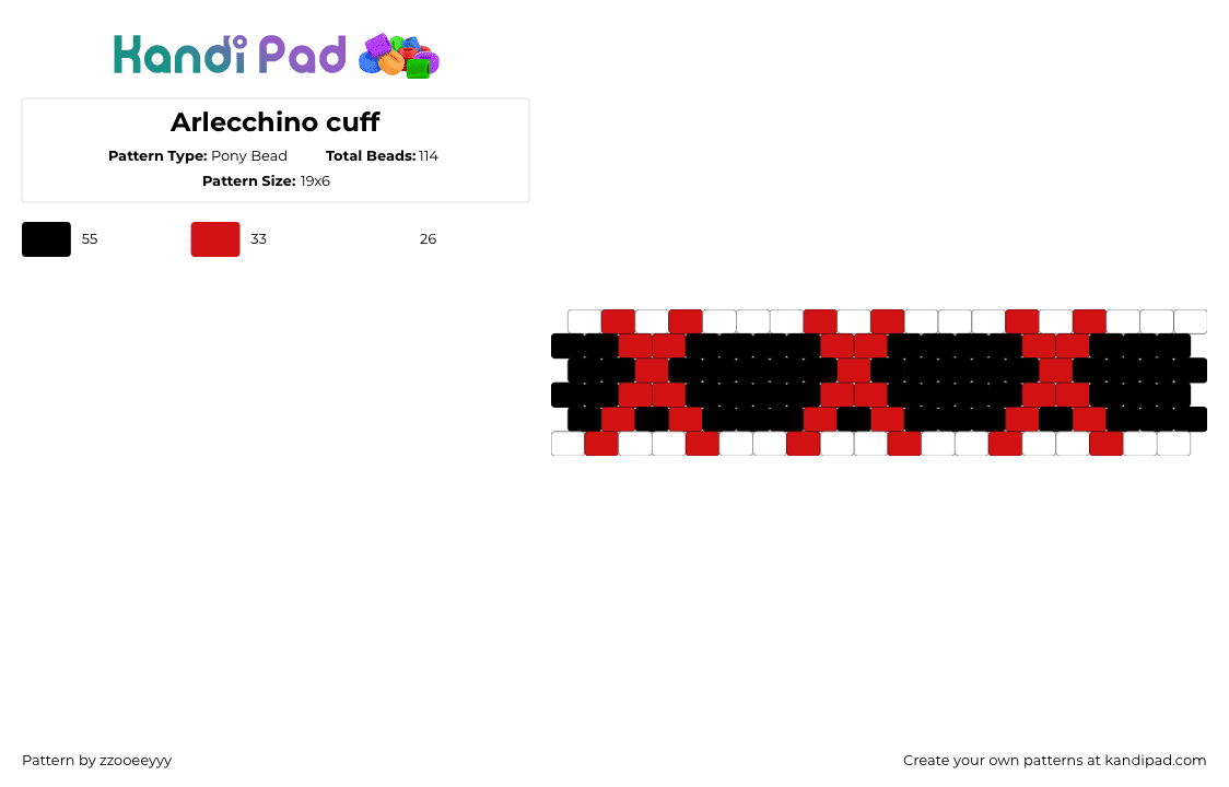 Arlecchino cuff - Pony Bead Pattern by zzooeeyyy on Kandi Pad - white,red,genshin,genshin impact,arlecchino