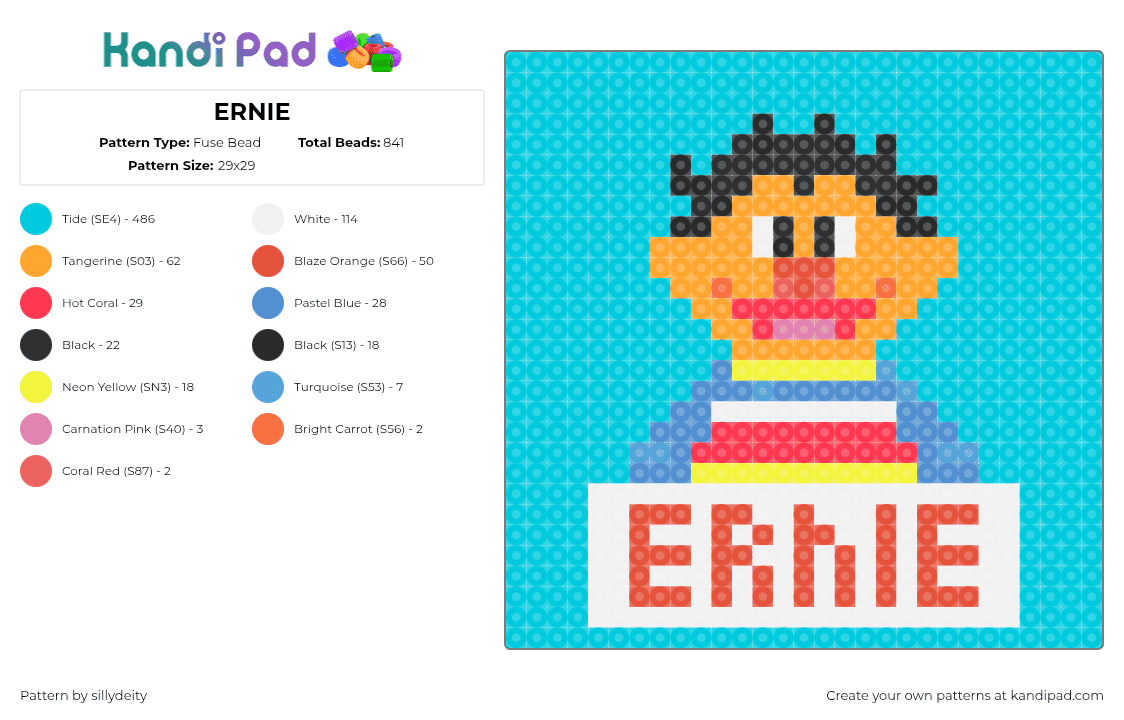 ERNIE - Fuse Bead Pattern by sillydeity on Kandi Pad - light blue