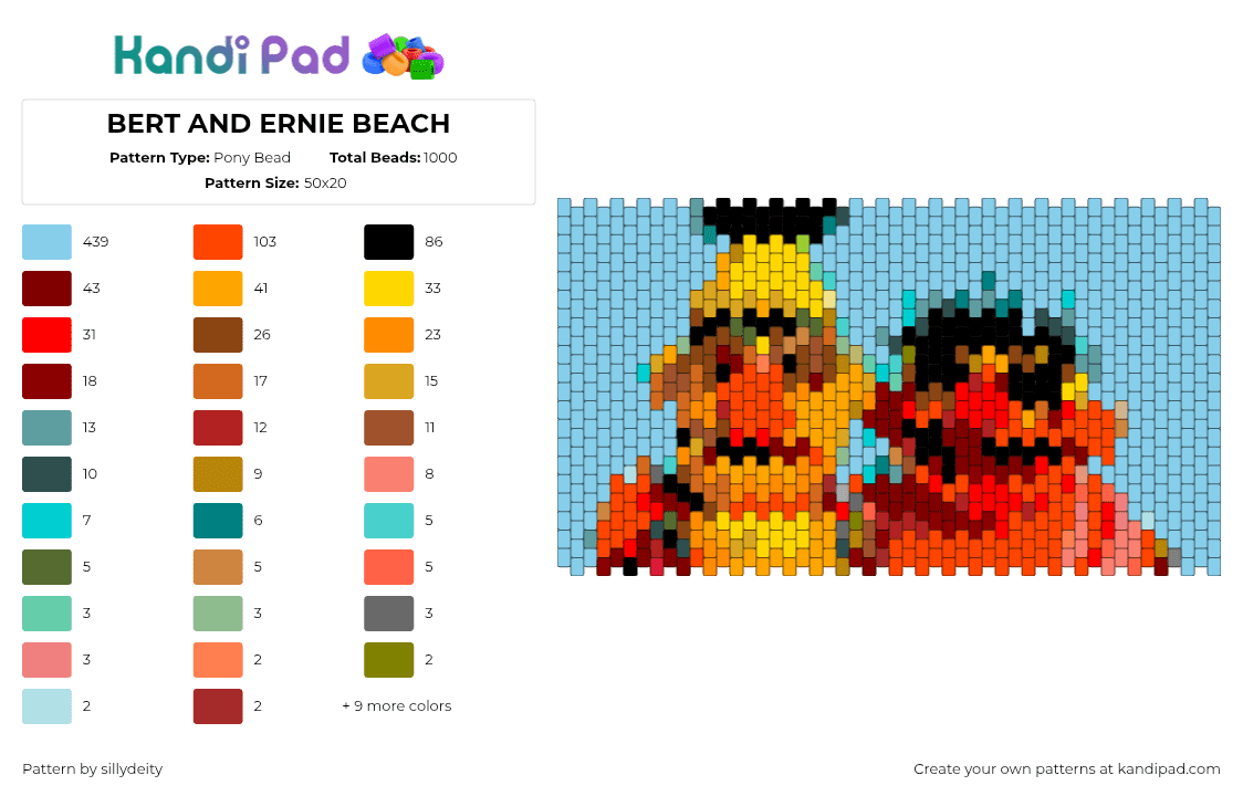 BERT AND ERNIE BEACH - Pony Bead Pattern by sillydeity on Kandi Pad - light blue,orange,red