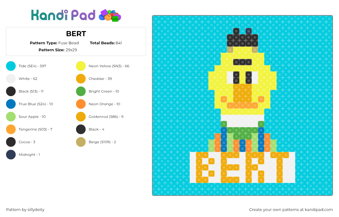 BERT - Fuse Bead Pattern by sillydeity on Kandi Pad - light blue