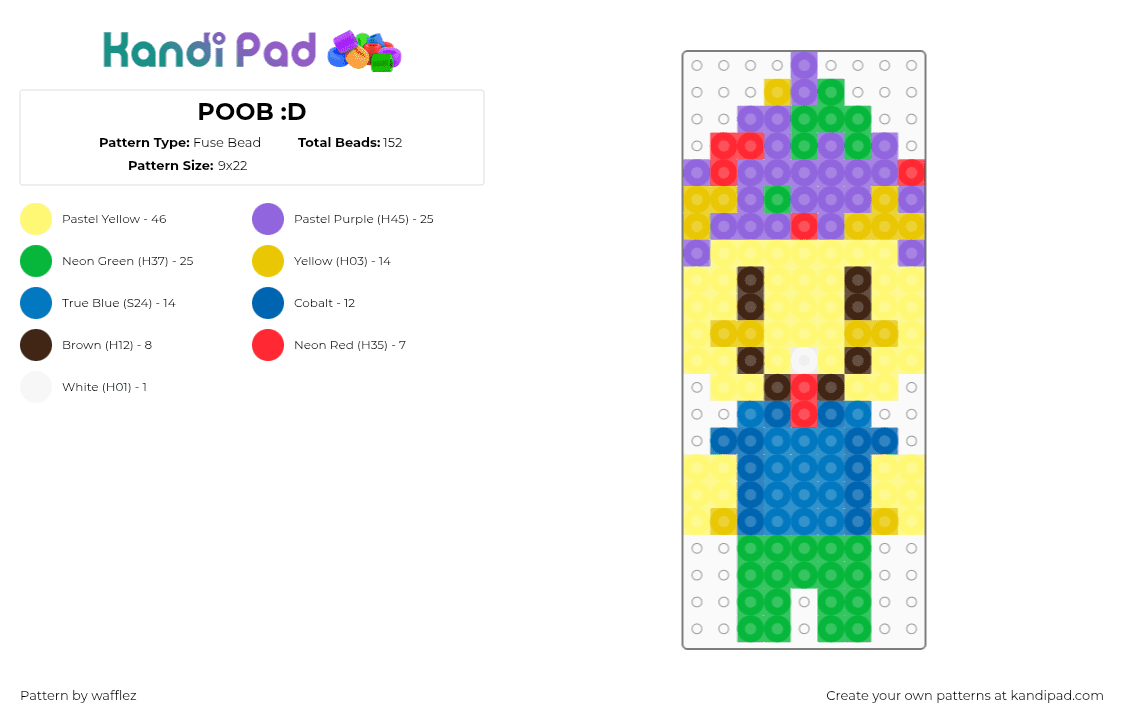 POOB :D - Fuse Bead Pattern by wafflez on Kandi Pad - yellow,purple,green,blue