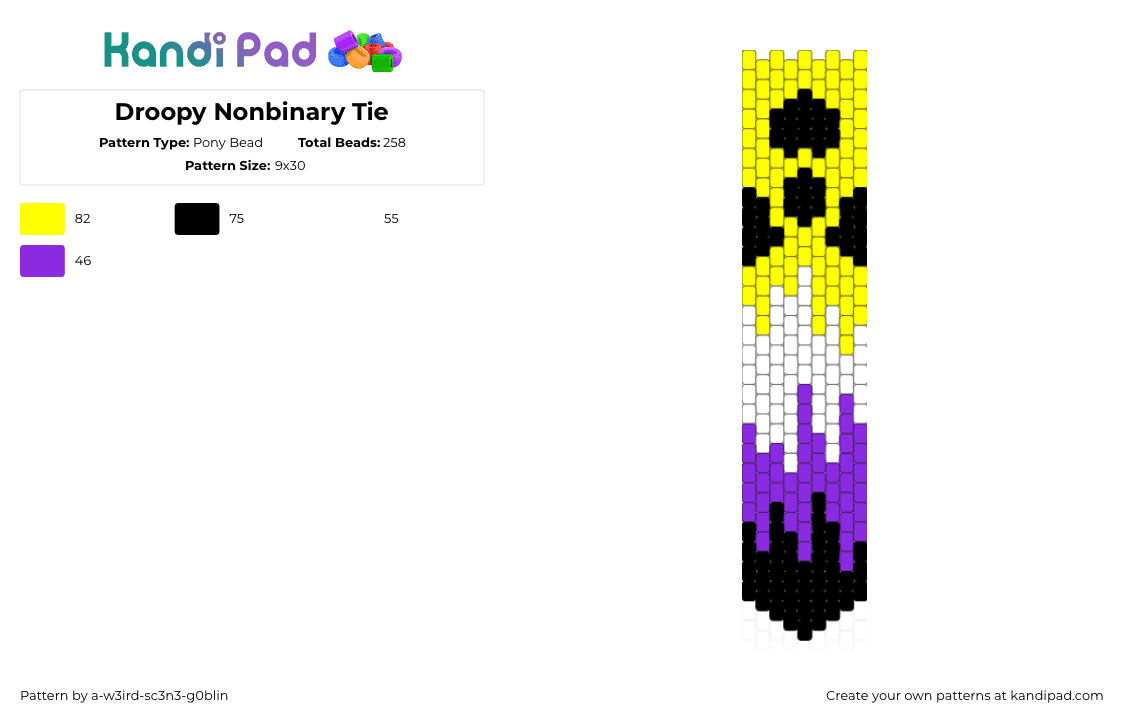 Droopy Nonbinary Tie - Pony Bead Pattern by a-w3ird-sc3n3-g0blin on Kandi Pad - purple,yellow,acid,nonbinairy,tie,drips