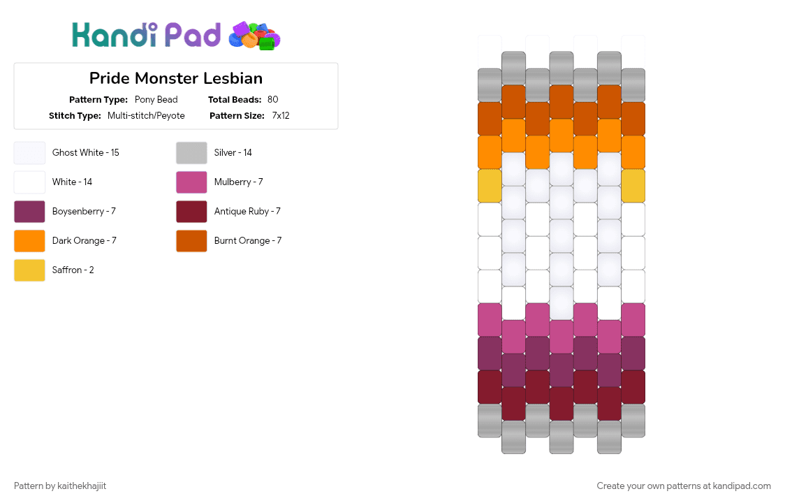 Pride Monster Lesbian - Pony Bead Pattern by kaithekhajiit on Kandi Pad - beige, lesbian, monster, pink, pride