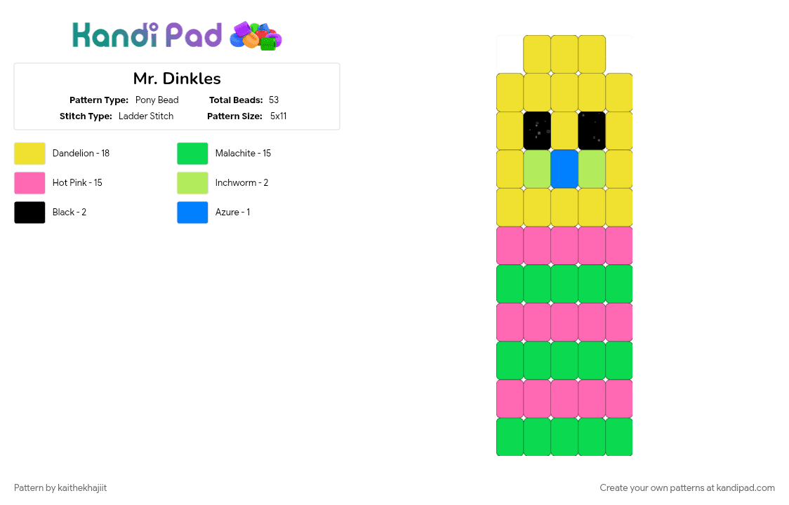 Mr. Dinkles - Pony Bead Pattern by kaithekhajiit on Kandi Pad - 