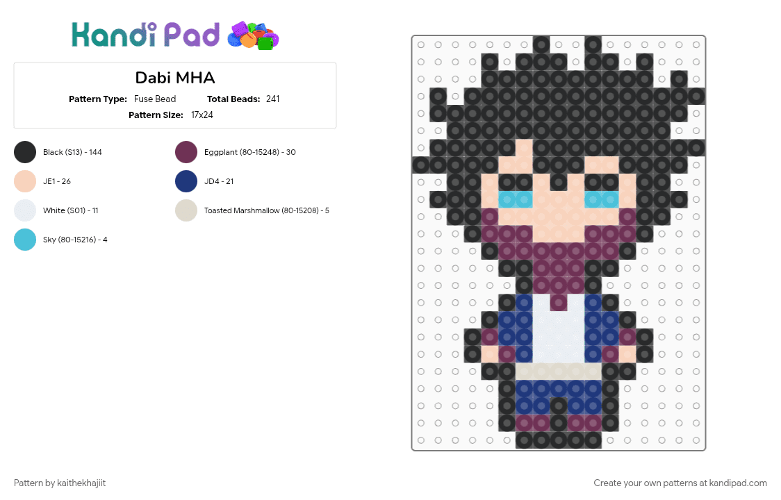 Dabi MHA - Fuse Bead Pattern by kaithekhajiit on Kandi Pad - 