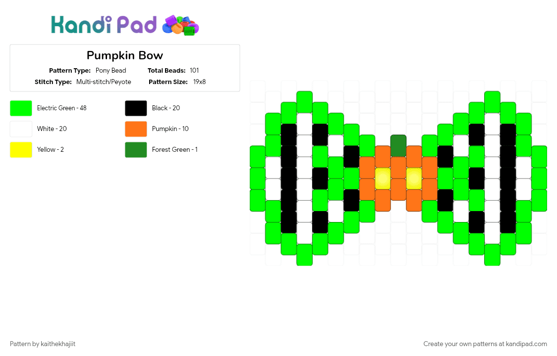 Pumpkin Bow - Pony Bead Pattern by kaithekhajiit on Kandi Pad - bow, bowtie, green, pumpkin