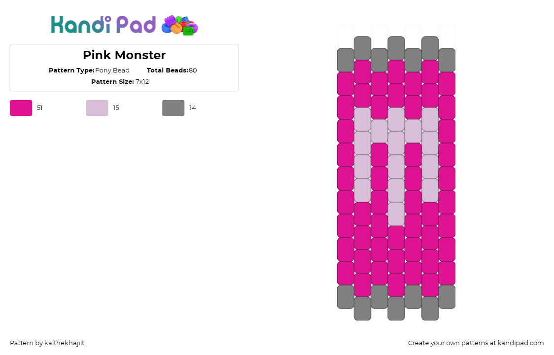 Pink Monster - Pony Bead Pattern by kaithekhajiit on Kandi Pad - pink