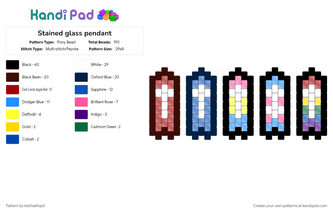 Stained glass pendant - Pony Bead Pattern by kaithekhajiit on Kandi Pad - blue, brown, light blue, red