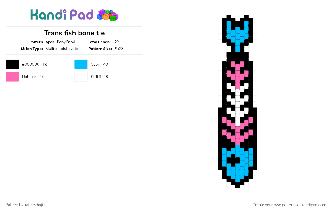 Trans fish bone tie - Pony Bead Pattern by kaithekhajiit on Kandi Pad - 