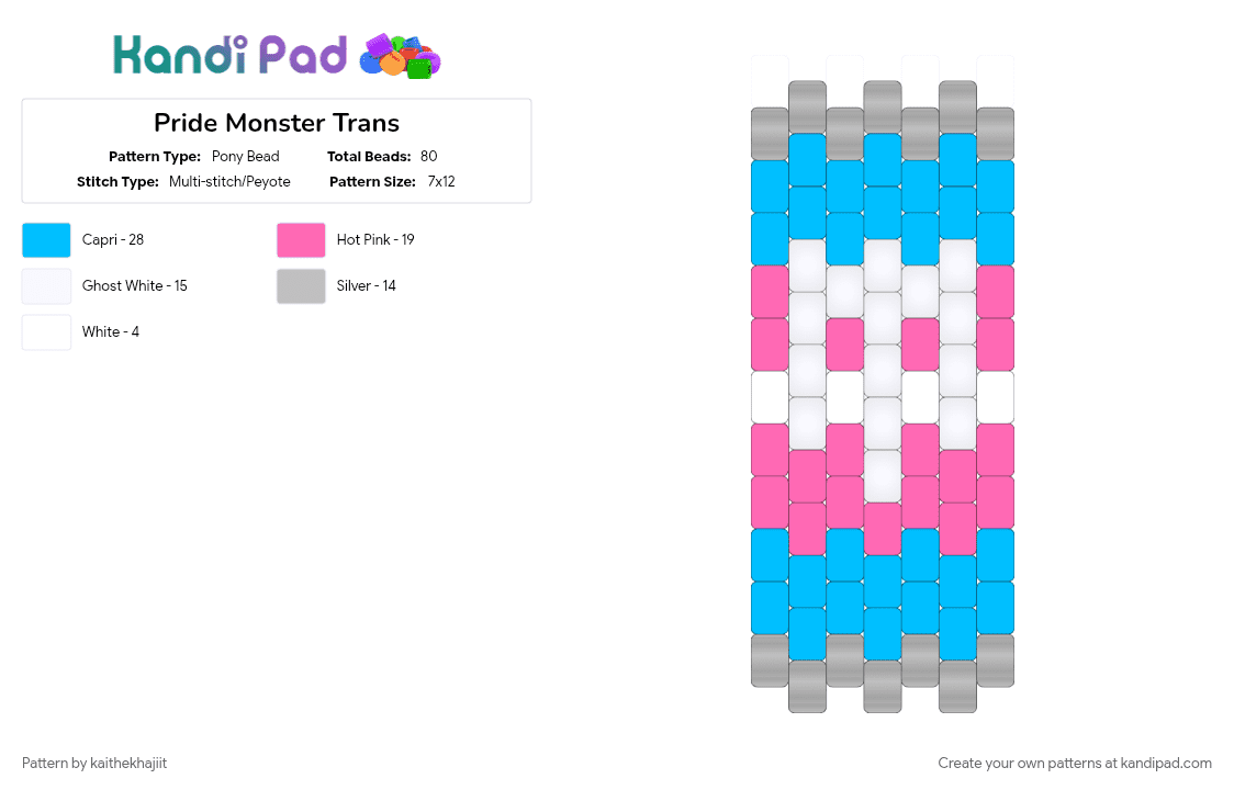Pride Monster Trans - Pony Bead Pattern by kaithekhajiit on Kandi Pad - light blue, monster, pride, transgender