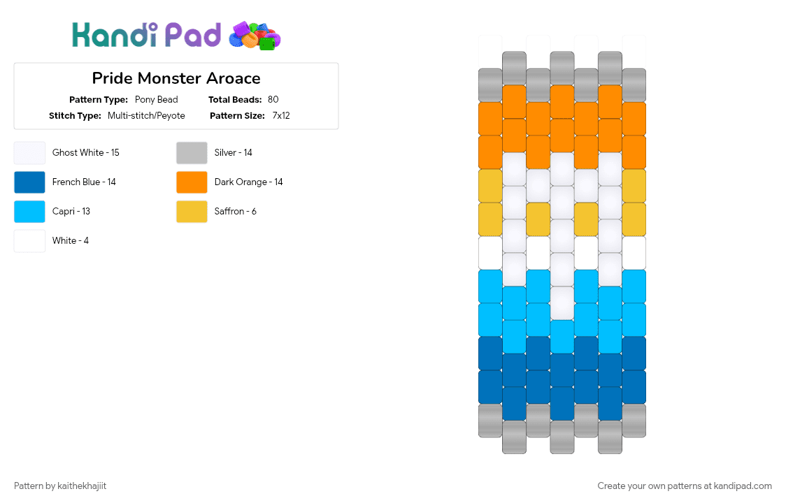Pride Monster Aroace - Pony Bead Pattern by kaithekhajiit on Kandi Pad - aroace, beige, blue, light blue, monster, orange, pride