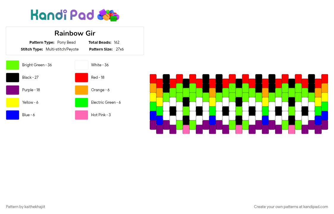 Rainbow Gir - Pony Bead Pattern by kaithekhajiit on Kandi Pad - 