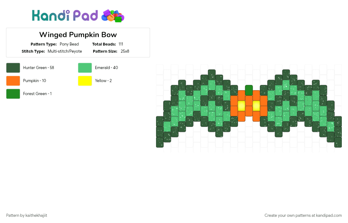 Winged Pumpkin Bow - Pony Bead Pattern by kaithekhajiit on Kandi Pad - batwing, bow, gray, jackolantern, pumpkin, teal