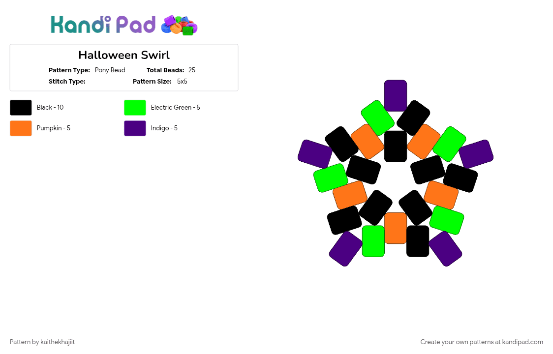 Halloween Swirl - Pony Bead Pattern by kaithekhajiit on Kandi Pad - green, orange, purple