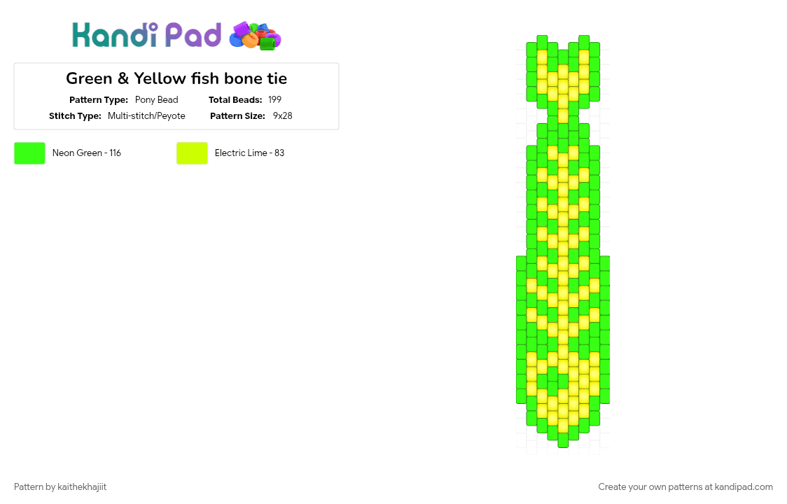 Green & Yellow fish bone tie - Pony Bead Pattern by kaithekhajiit on Kandi Pad - 