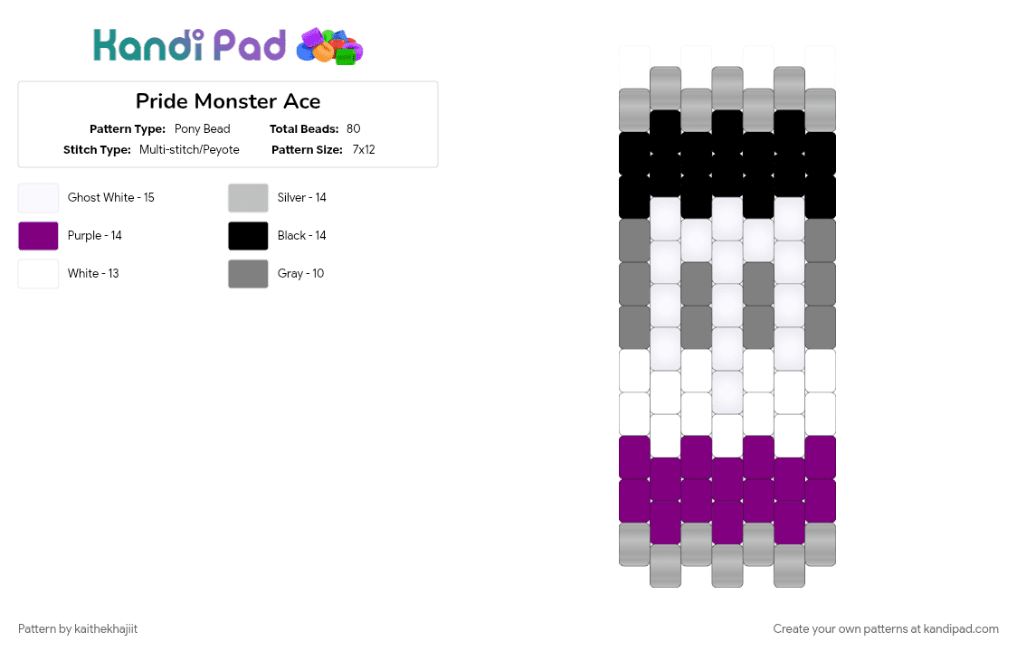 Pride Monster Ace - Pony Bead Pattern by kaithekhajiit on Kandi Pad - acesexual, beige, monster, pink, pride
