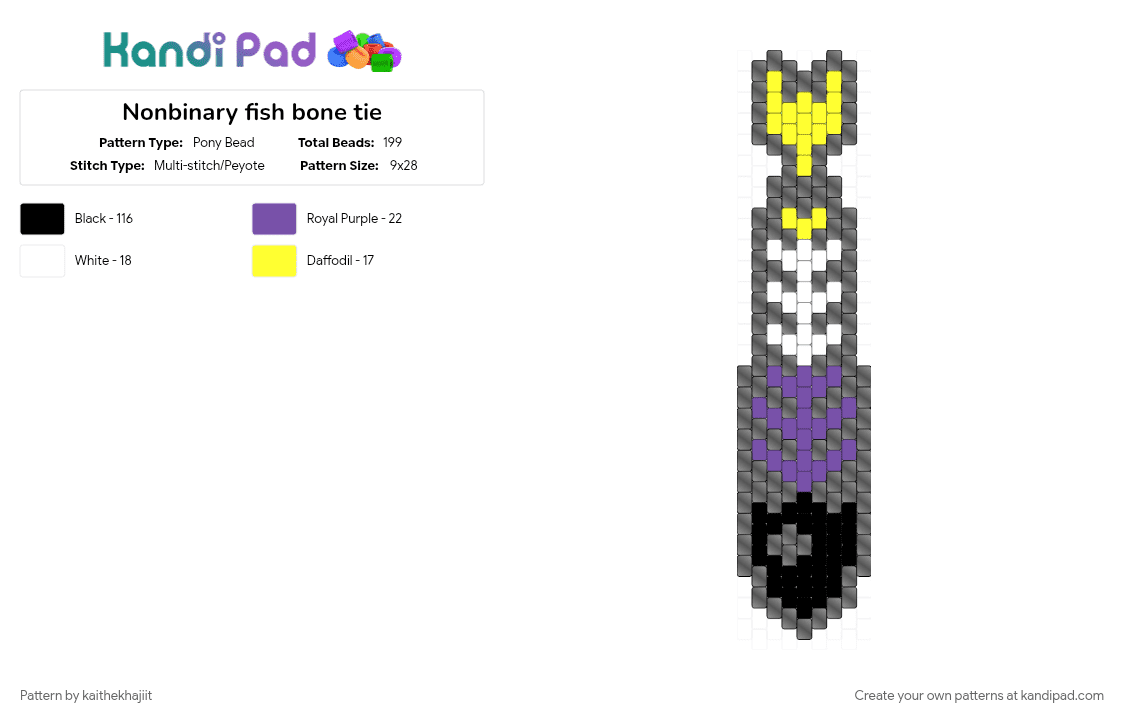 Nonbinary fish bone tie - Pony Bead Pattern by kaithekhajiit on Kandi Pad - 