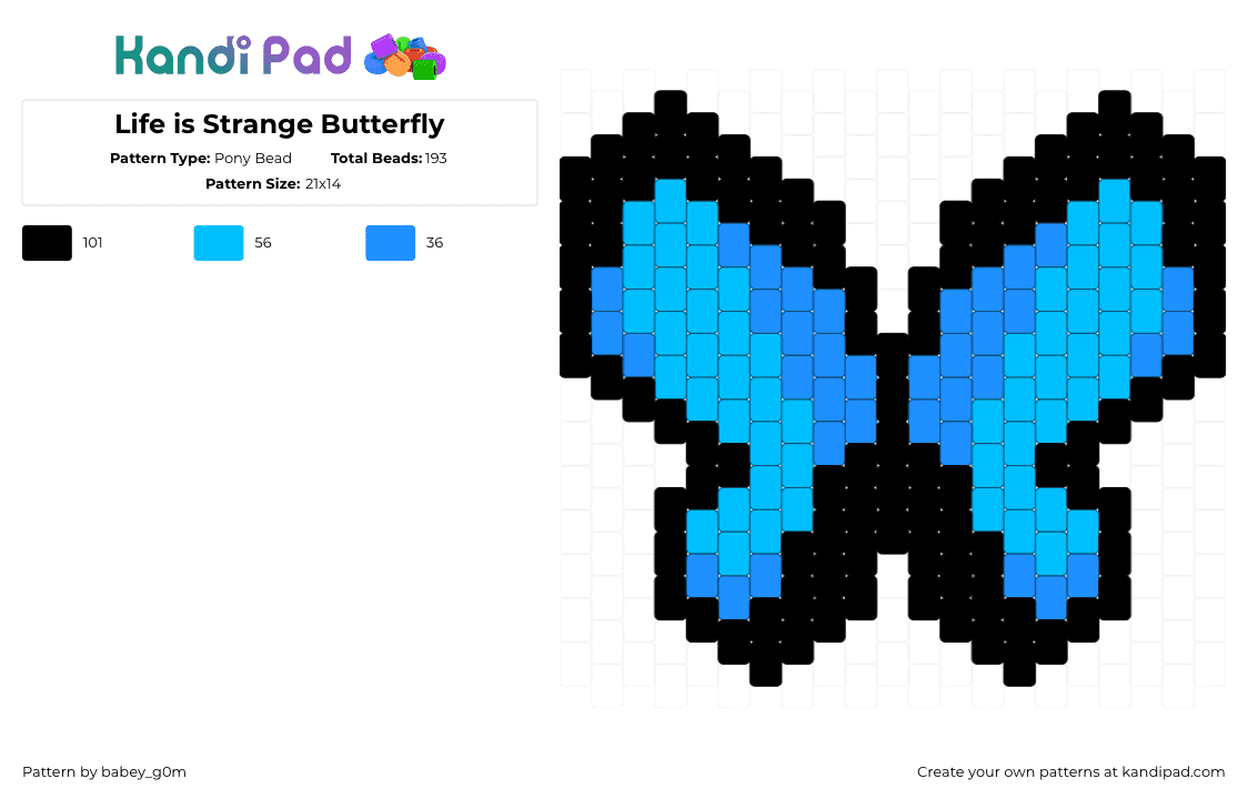 Life is Strange Butterfly - Pony Bead Pattern by babey_g0m on Kandi Pad - black,light blue,life is strange