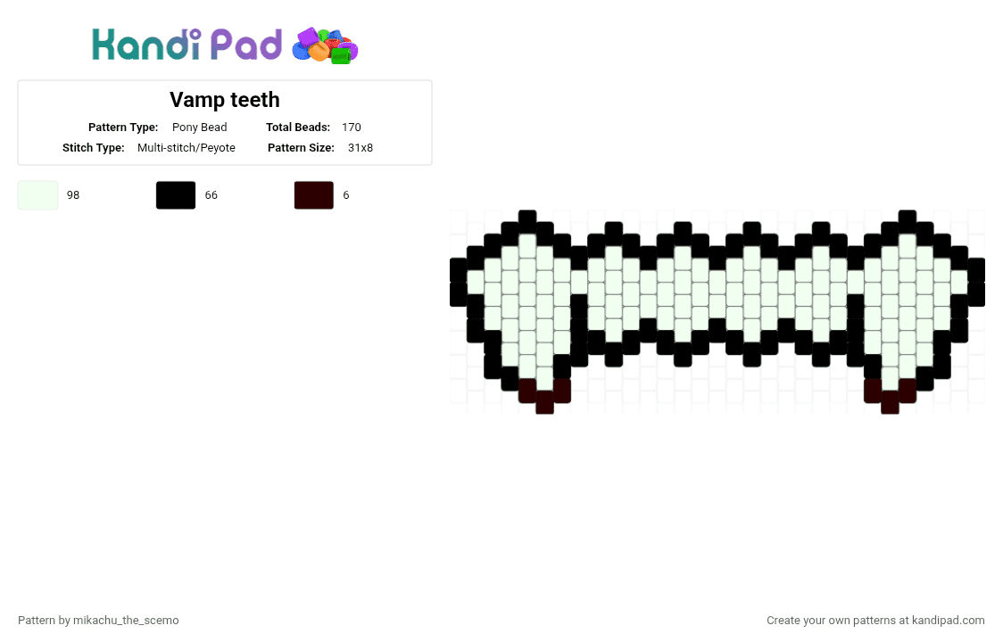 Vamp teeth - Pony Bead Pattern by mikachu_the_scemo on Kandi Pad - white