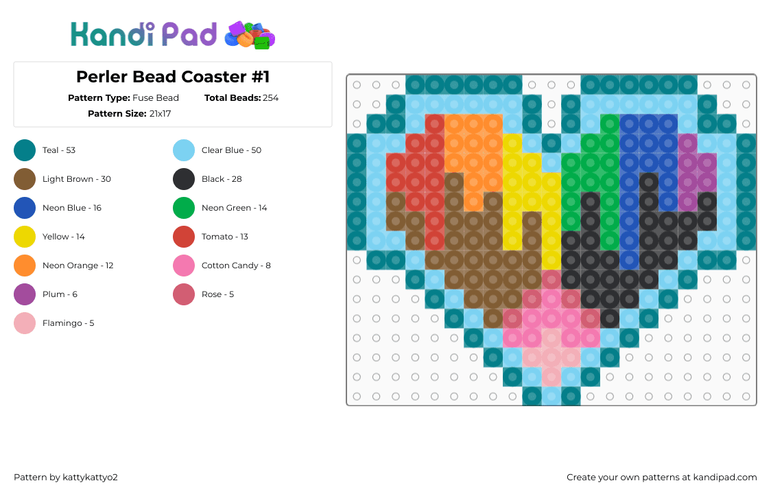 Perler Bead Coaster #1 - Fuse Bead Pattern by kattykattyo2 on Kandi Pad - tan,light blue,teal
