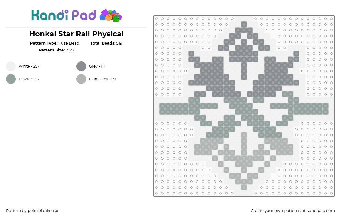 Honkai Star Rail Physical - Fuse Bead Pattern by pointblankerror on Kandi Pad - physical,symbol,charm,gaming,video game,gray,honkai star rail,star rail