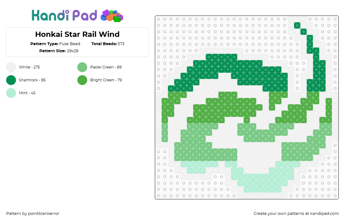 Honkai Star Rail Wind - Fuse Bead Pattern by pointblankerror on Kandi Pad - wind,symbol,charm,gaming,video game,green,honkai star rail,star rail