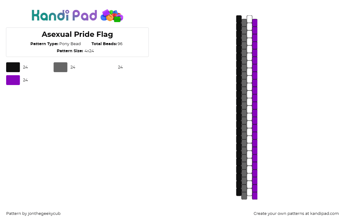 Asexual Pride Flag - Pony Bead Pattern by jonthegeekycub on Kandi Pad - asexual,pride,community,support,awareness,symbolic,black,white,purple