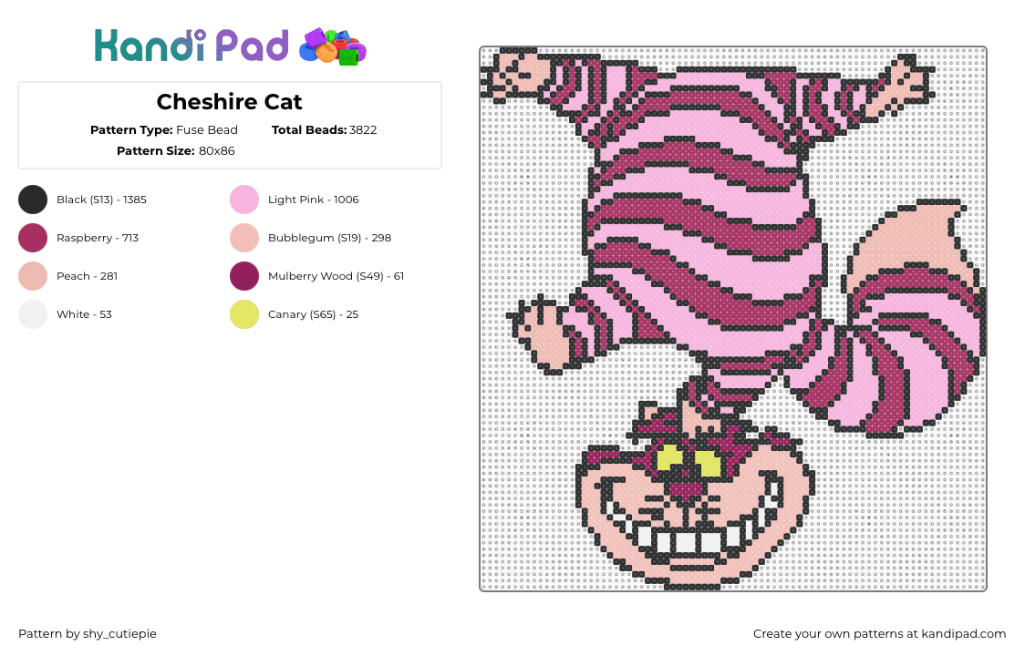 Cheshire Cat - Fuse Bead Pattern by shy_cutiepie on Kandi Pad - pink