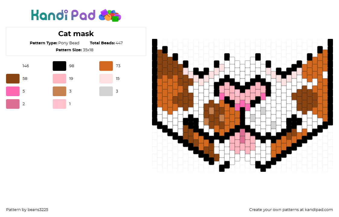 Cat mask - Pony Bead Pattern by beans3225 on Kandi Pad - red,orange