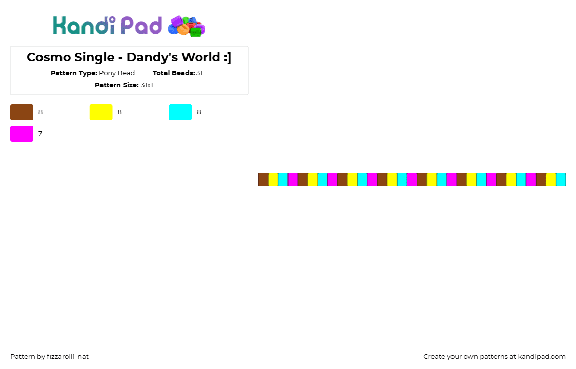 Cosmo Single - Dandy\'s World :] - Pony Bead Pattern by fizzarolli_nat on Kandi Pad - red,yellow,light blue,cosmo,dandys world,single,cosmodandysworld,fruitcake