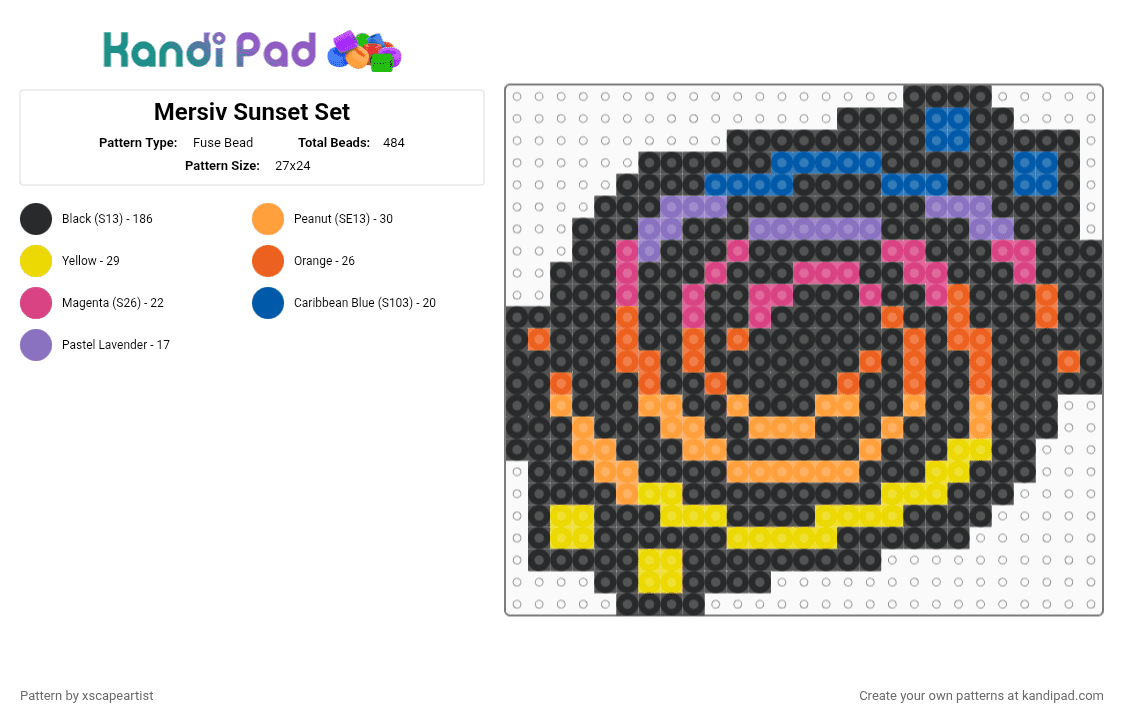 Mersiv Sunset Set - Fuse Bead Pattern by xscapeartist on Kandi Pad - black, blue, orange