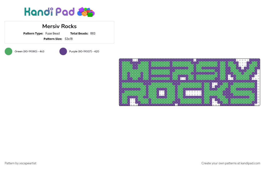 Mersiv Rocks - Fuse Bead Pattern by xscapeartist on Kandi Pad - green, purple