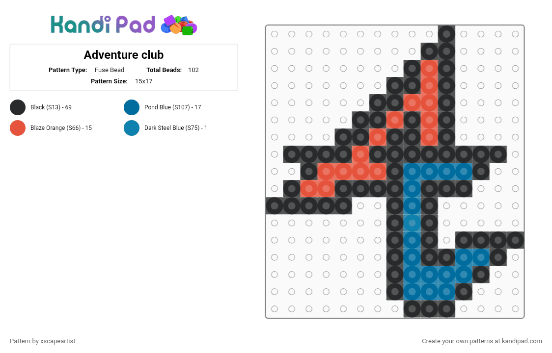 Adventure club - Fuse Bead Pattern by xscapeartist on Kandi Pad - black,red,blue