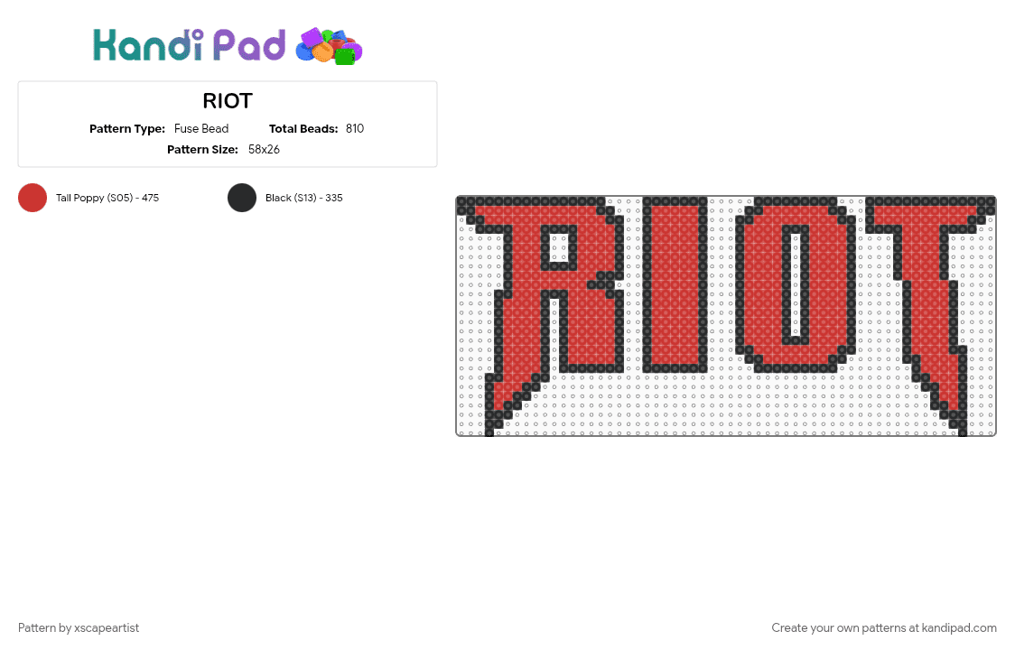 RIOT - Fuse Bead Pattern by xscapeartist on Kandi Pad - black, red