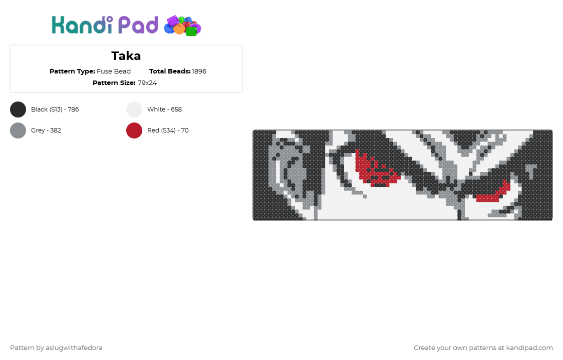 Taka - Fuse Bead Pattern by aslugwithafedora on Kandi Pad - white,gray