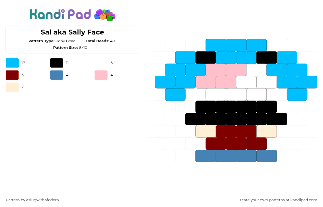 Sal aka Sally Face - Pony Bead Pattern by aslugwithafedora on Kandi Pad - light blue