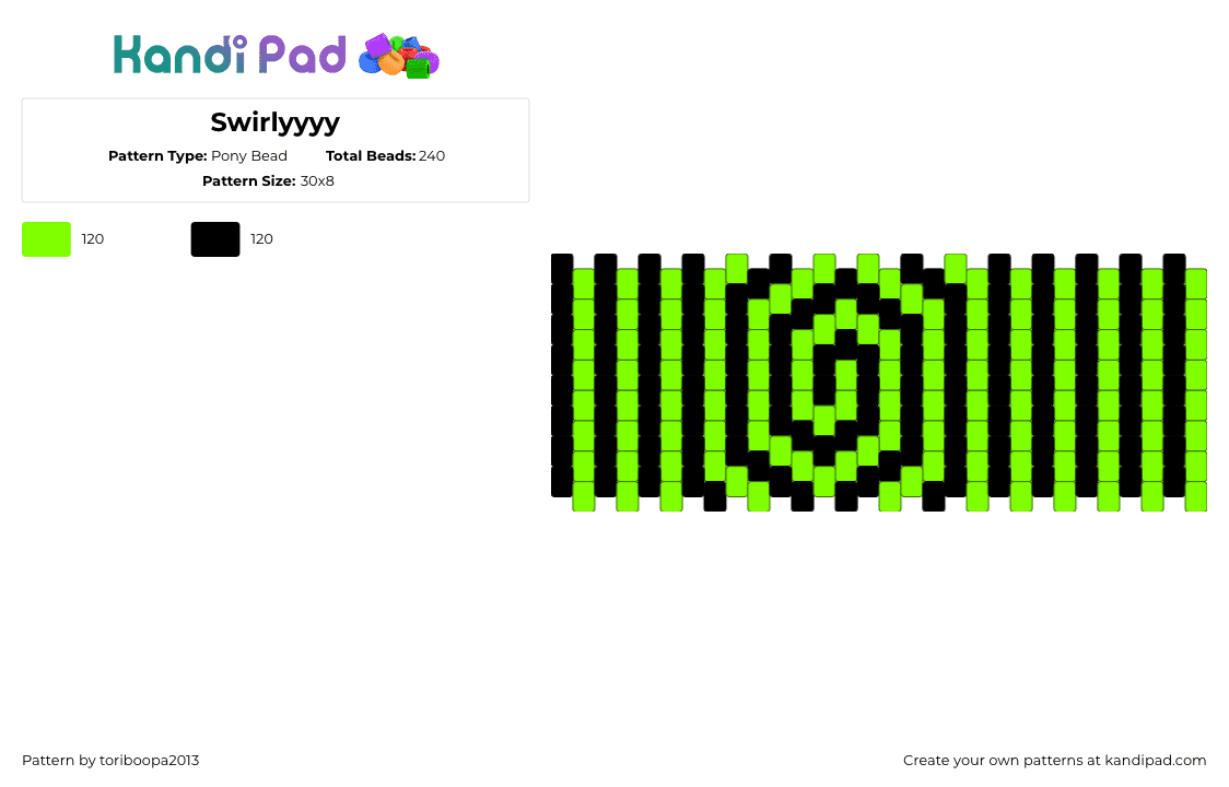 Swirlyyyy - Pony Bead Pattern by toriboopa2013 on Kandi Pad - green,black