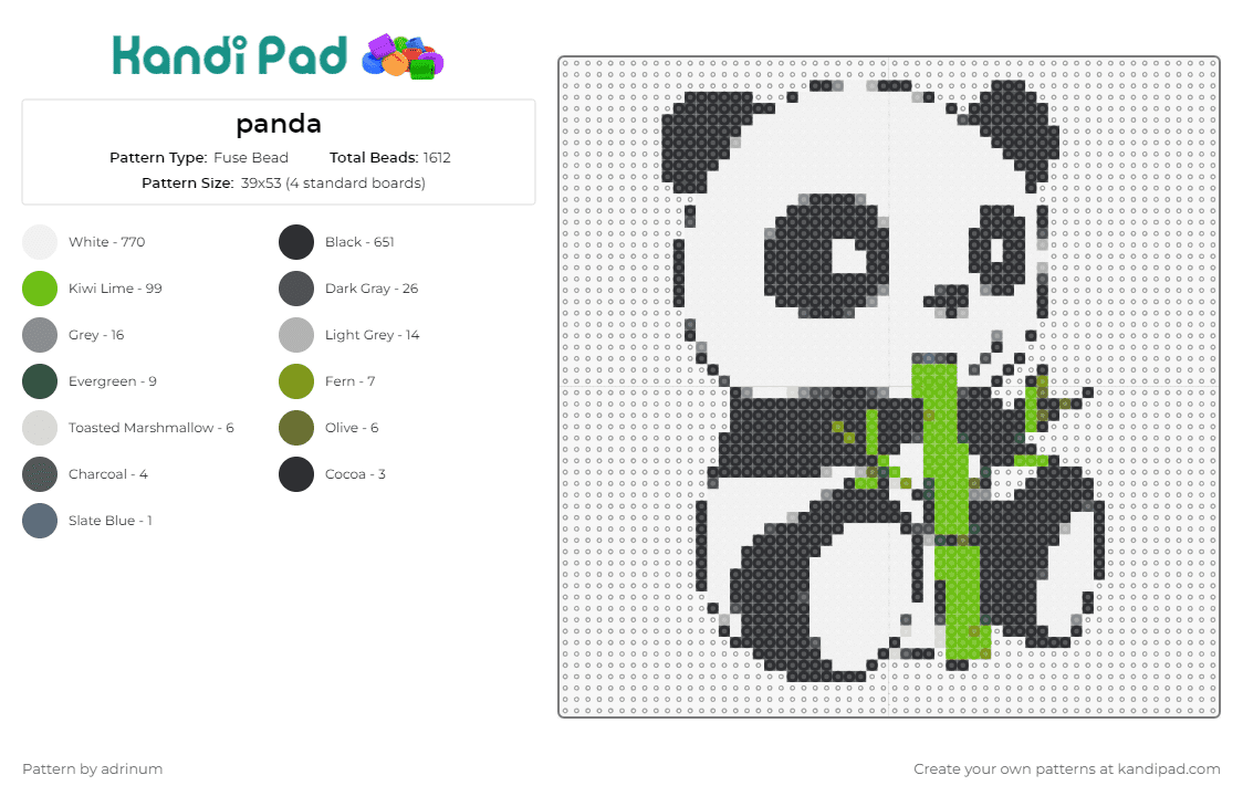 panda - Fuse Bead Pattern by adrinum on Kandi Pad - panda,bear,cute,animal,embracing,bamboo,nature,gentle,black,white,green