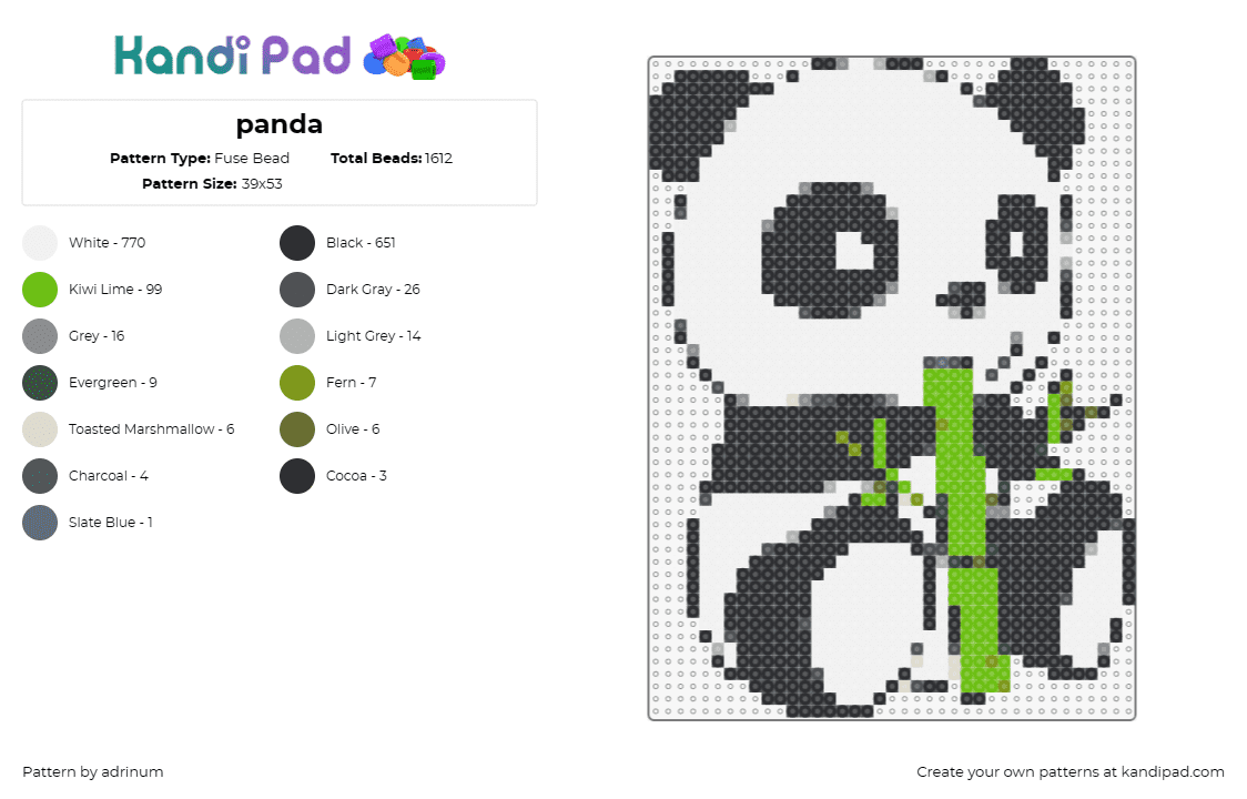 panda - Fuse Bead Pattern by adrinum on Kandi Pad - panda,bear,cute,animal,embracing,bamboo,nature,gentle,black,white,green