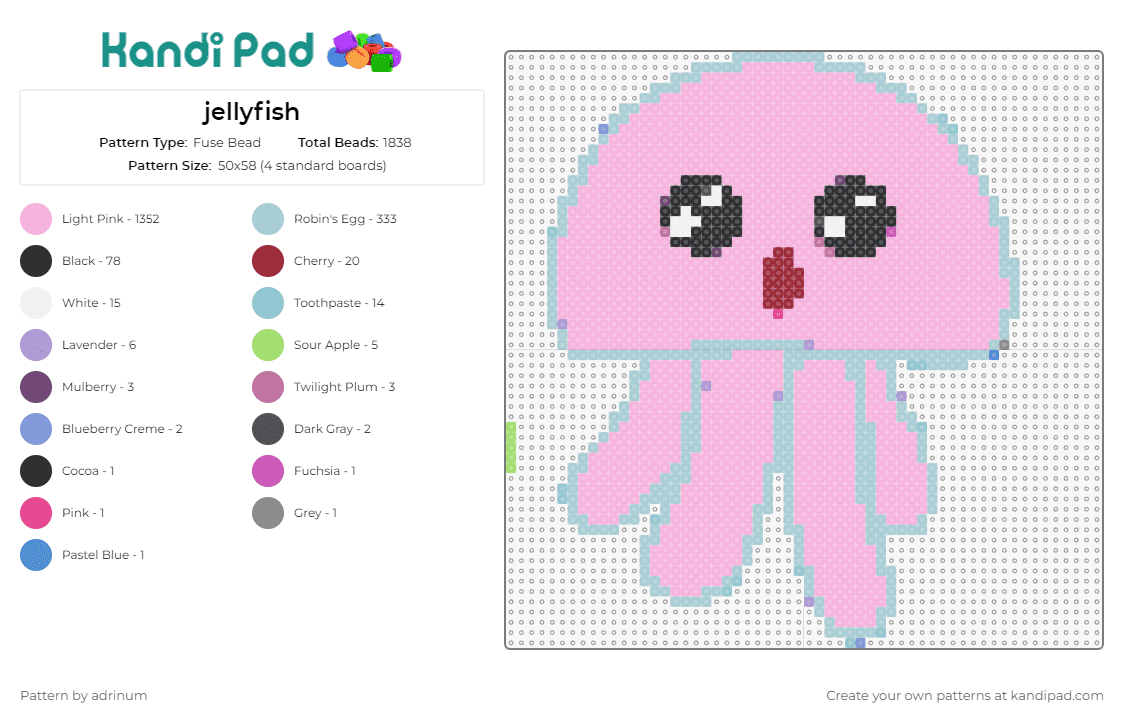 jellyfish - Fuse Bead Pattern by adrinum on Kandi Pad - jellyfish,cute,marine,under-the-sea,charming,adorable,fun,ocean,aquatic,pink