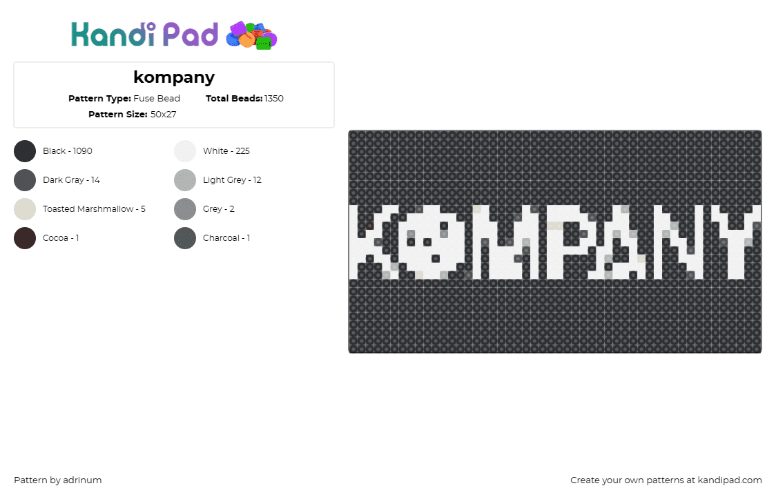 kompany - Fuse Bead Pattern by adrinum on Kandi Pad - kompany,dj,music,edm,monochromatic,rhythm,electronic,black,white