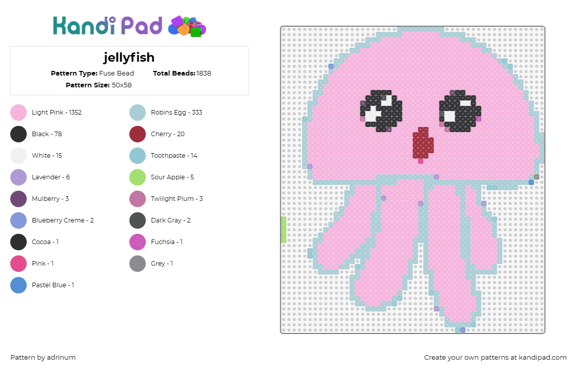 jellyfish - Fuse Bead Pattern by adrinum on Kandi Pad - jellyfish,cute,marine,under-the-sea,adorable,ocean,aquatic,pink