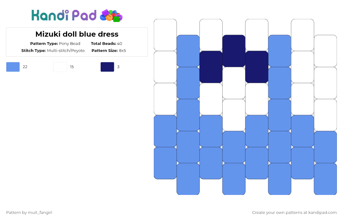 Mizuki doll blue dress - Pony Bead Pattern by muit_fangirl on Kandi Pad - light blue