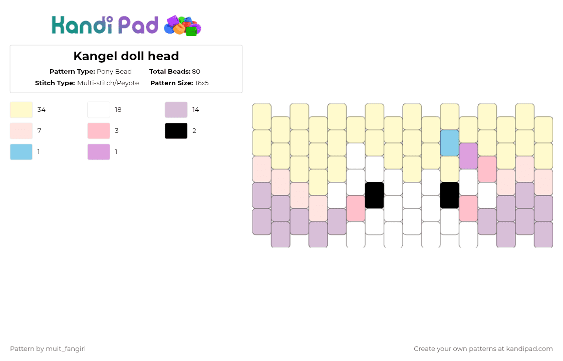 Kangel doll head - Pony Bead Pattern by muit_fangirl on Kandi Pad - yellow,pink