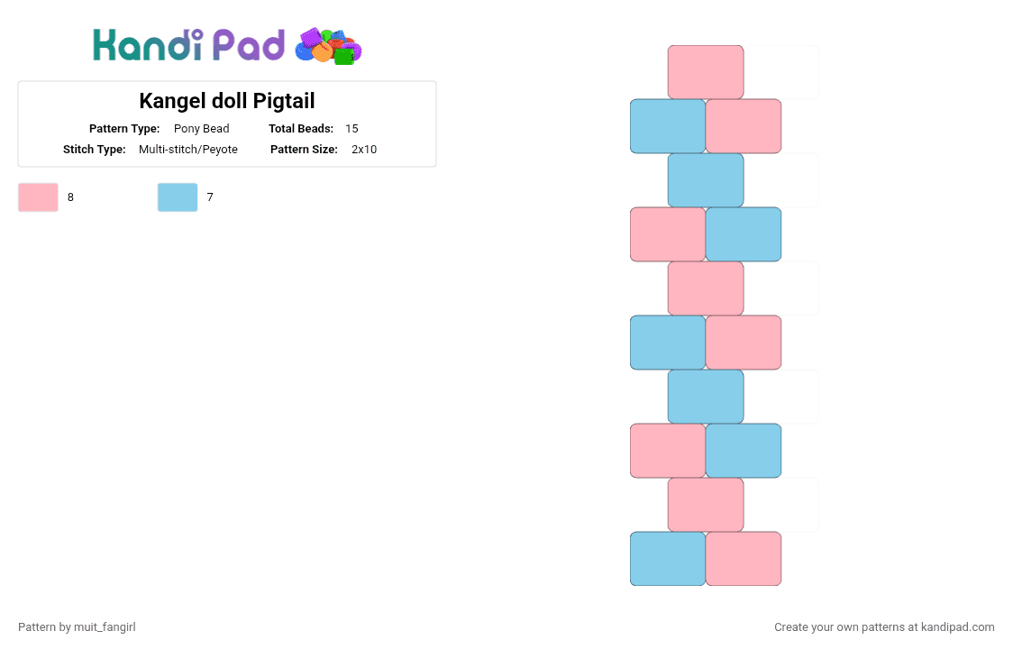 Kangel doll Pigtail - Pony Bead Pattern by muit_fangirl on Kandi Pad - pink,light blue
