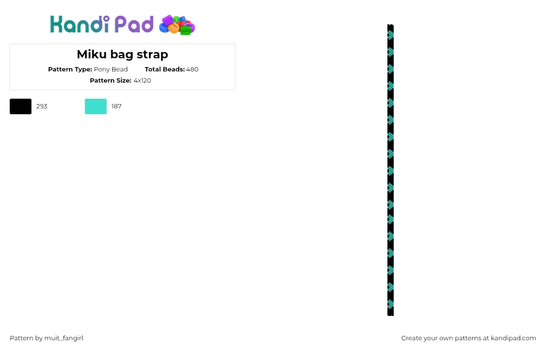 Miku bag strap - Pony Bead Pattern by muit_fangirl on Kandi Pad - light blue,black