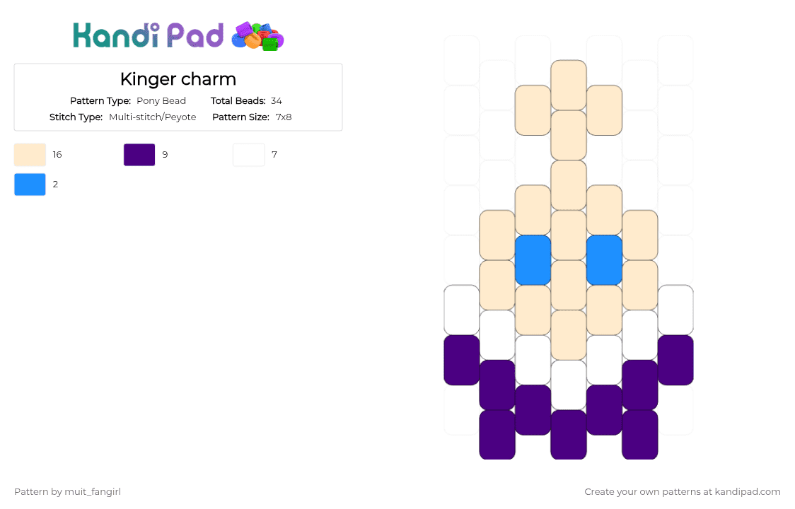 Kinger charm - Pony Bead Pattern by muit_fangirl on Kandi Pad - beige,purple