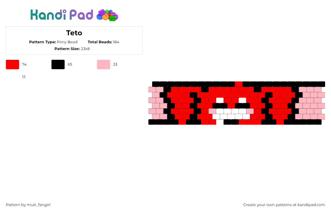 Teto - Pony Bead Pattern by muit_fangirl on Kandi Pad - pink,red