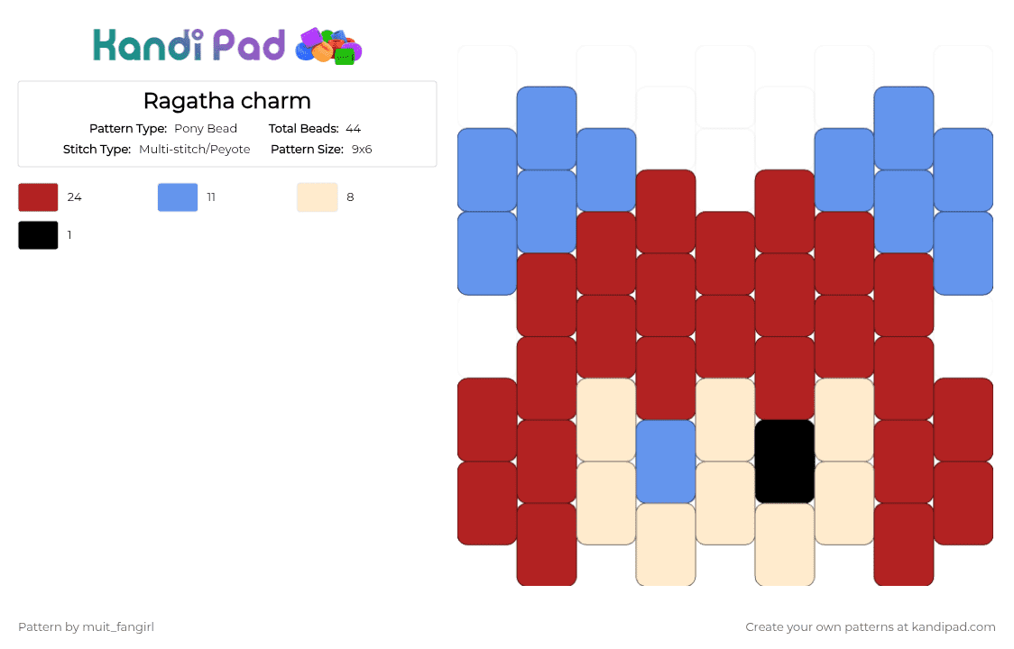 Ragatha charm - Pony Bead Pattern by muit_fangirl on Kandi Pad - red